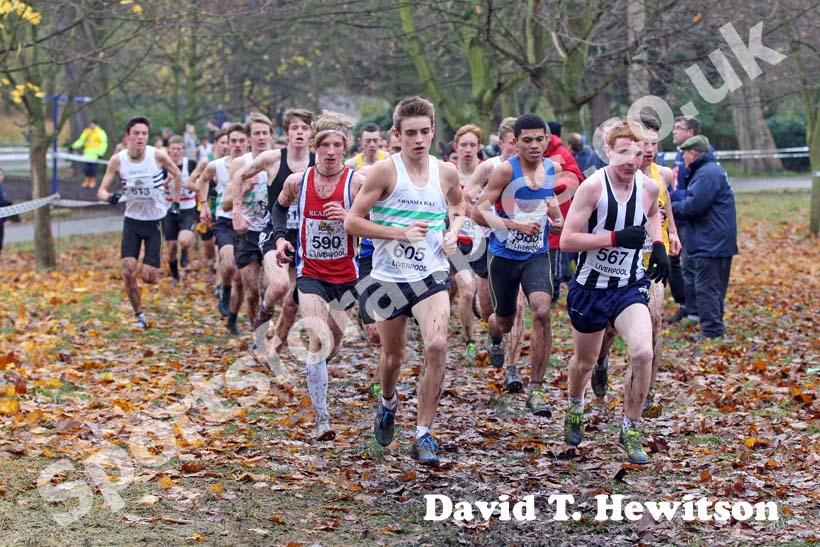 From left to right: 590 Benjamin Priddle, 605 Jac Hopkins, 588 Jamaine Coleman and 567 Jonathan Glen under-17s  2012 McCain Liverpool Cross Challenge.